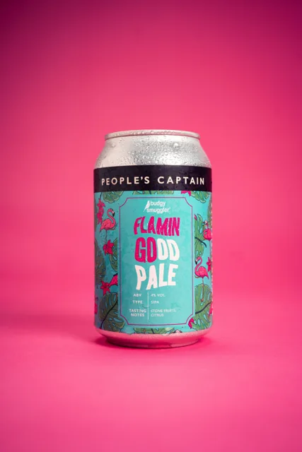 A People's Captain Flamin Good Pale can photographed against a pink background.